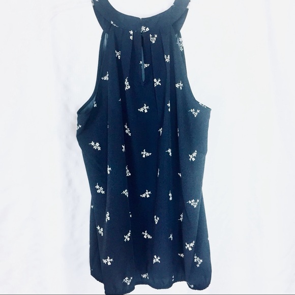 Ann Taylor Loft Halter Blouse Navy with White Floral Design Size S - Picture 4 of 5